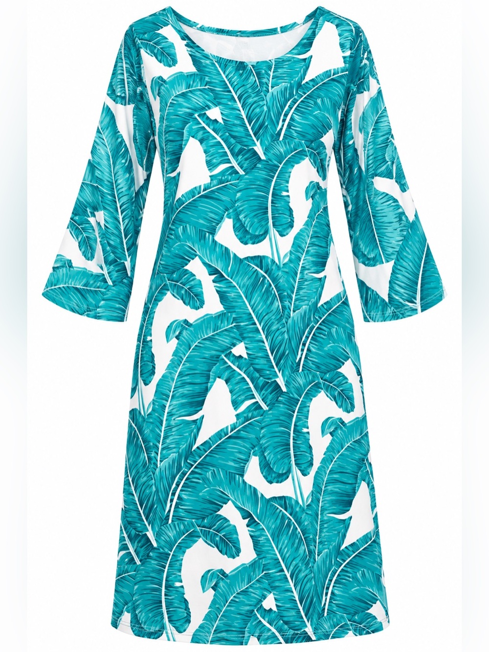 Teal Leaf-Print Women’s Dress - Relaxed Fit